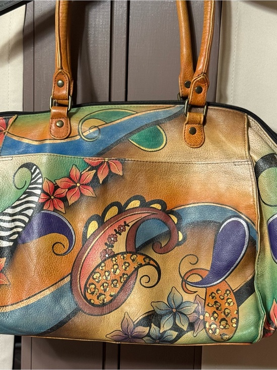 Handbags - Hand-Painted Multicolor Leather Tote Bag - Floral Paisley Design